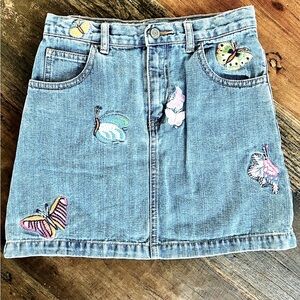 Vintage GAP Mini Denim Skirt Embroidered Butterflies